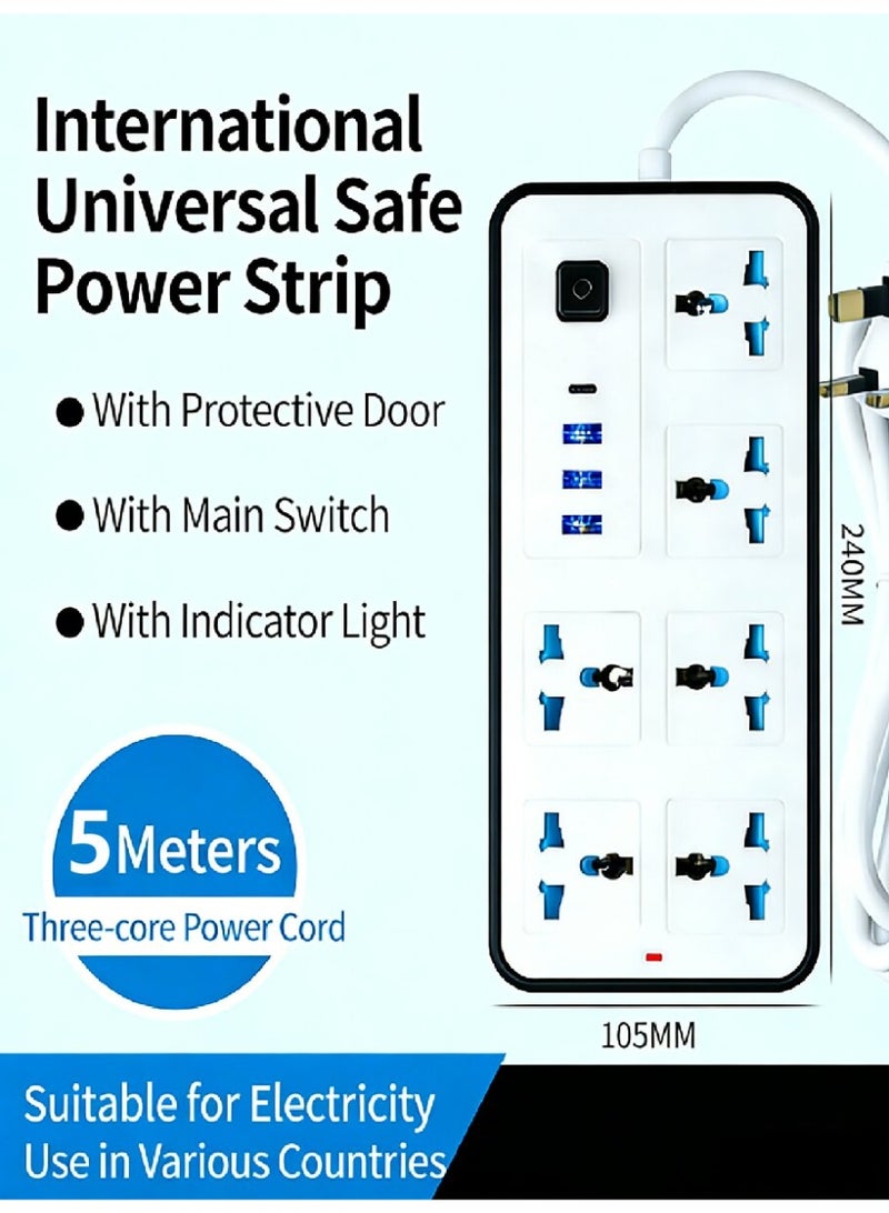 5M تمديد الحبل حامي قطاع الطاقة مع 6 منافذ ، 3 منافذ USB-A ، 1 منفذ USB-C ، قابس مسطح ، قابل للتركيب على الحائط ، مكتب USB محطة شحن ، مثالية لجميع الأجهزة الإلكترونية - Image 4